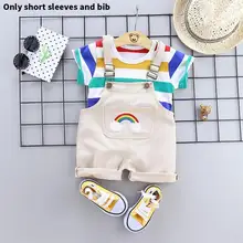 Комплект из 2 предметов, футболка с короткими рукавами+ шорты, Детская футболка в полоску с радугой для маленьких мальчиков, футболка, короткий костюм на бретельках