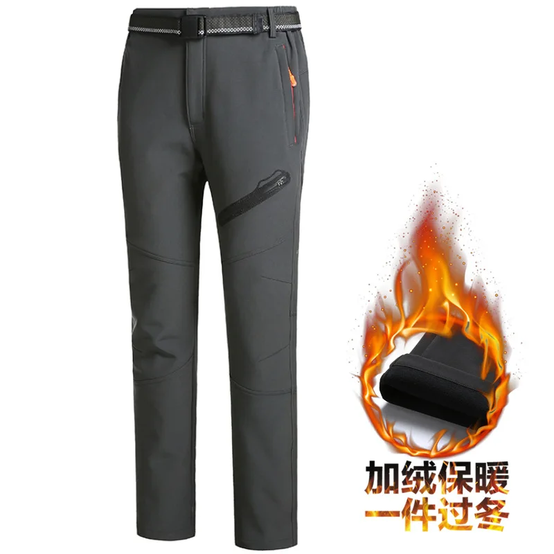 Уличные толстые плюс бархатные теплые флисовые брюки мужские плюс бархатные толстые теплые брюки - Цвет: Gray
