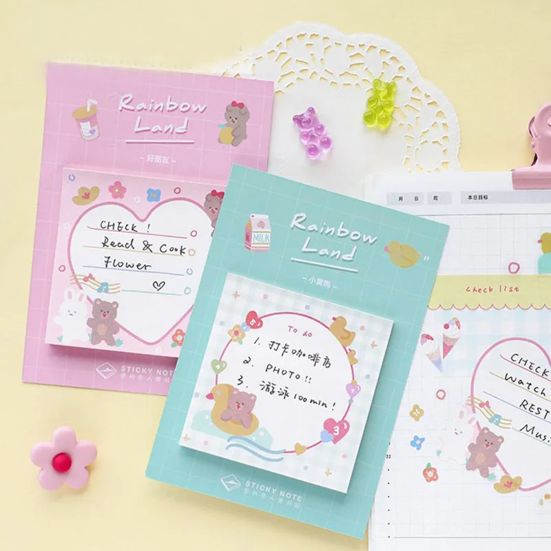 

4 Pcs Rainbow Bear Series Memo Pad Diary Diy Sticky Notes Cute Stationery Paper Bookmarks Papelaria School Office Supply