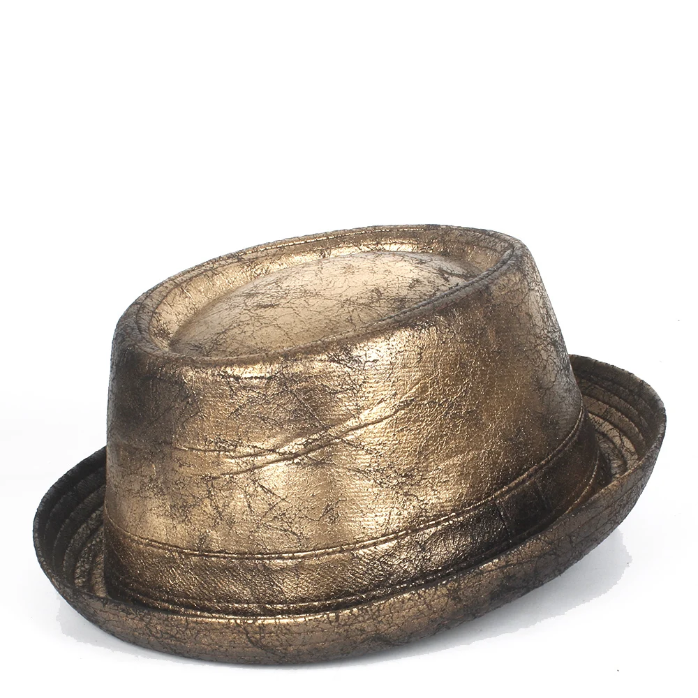 Кожаная шляпа в стиле стимпанк, мужская фетровая шляпа, Золотая шляпа со свининой, шляпа с плоским верхом для джентльмена, шляпа-котелок, шляпа для косплея, размер M L