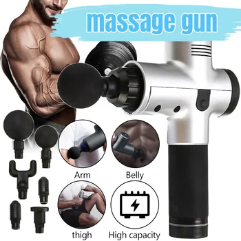 

Massage Gun 3 Gears Tissue Muscle Massager Pain Relief Training Exercising Therapy Body Relax Slimming Shaping 6 Heads With Bag