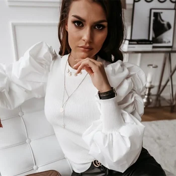 

Hirigin Women Puff Long Sleeve OL Bodysuit Elegnat Bandage Leotard Body Tops Solid Slim Ladies Rompers Dames Party Streetwear