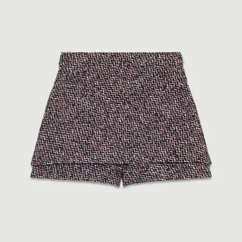 

Tweed Women's Mini Skirt Shorts Female Casual Fake Two Pieces Skirts Straight Pants Autumn Winter