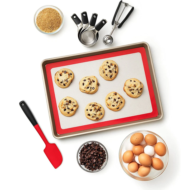 Silicone Baking Mats Cookie Pad Non-Stick Reusable Baking Tray Mats Sheet Set for Cookies Pastry Tools Batters Flour Fondant BBQ