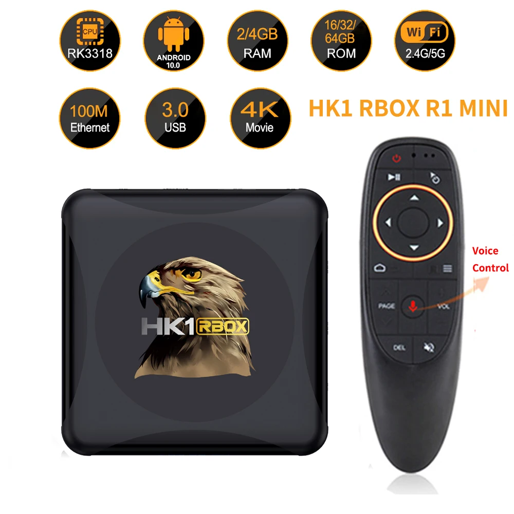HK1 RBOX R1 미니 스마트 안드로이드 10 TV 박스 4 기가 바이트 64 기가 바이트 Rockchip RK3318 ...