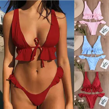 

2020 Women Solid Bikini Set Brazillian Swimsuit Push-up Padded Bra Triangle Swimwear Femme Bathing Suit Biquini Maillot De Bain