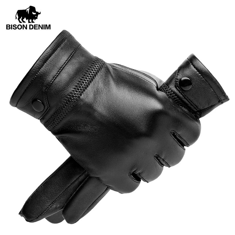 BISON DENIM Men Sheepskin Gloves Genuine Leather Thermal Warm Touchscreen Mittens Winter Ultralight Windproof Gloves For Driving цена и фото