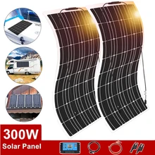 Panel solar flexible 12v 300w kit placa solar cargador solar placas paneles solares para batería 12v / 24v coche RV barco caravana casa viaje camping sistema fotovoltaico impermeable autocaravana