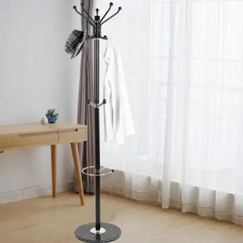 

New Modern Black Fixed Hall Stand Coat Rack With Umbrella Stand Tree Style Hat Coat Clothes Rack Hanger for Home Hotel HWC