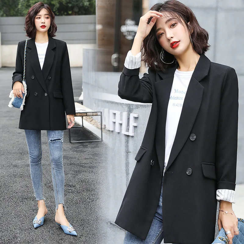 

Suit Jacket Women's 2019 Autumn New Style Black And White with Pattern Small Suit Korean-style Casual Loose-Fit Online Celebrity