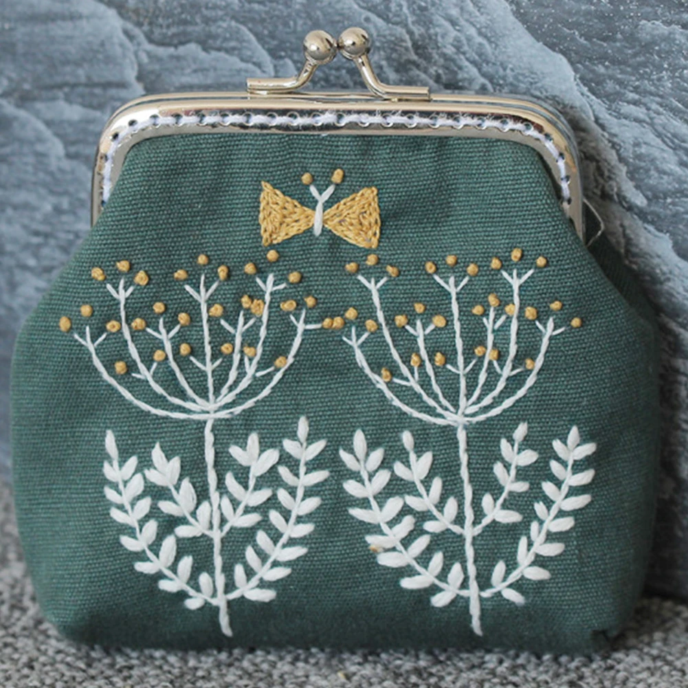 Conjunto de monedero de estilo chino Vintage, monedero bordado del árbol, manualidades, pequeña|Monederos| -