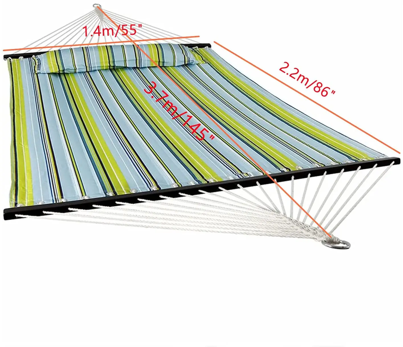 2 Person Hammock Swing, Lengthen and Thicken Quilted Fabric Outdoor Hammock with Spreader Bars Heavy Duty 450 Pound Capacity 