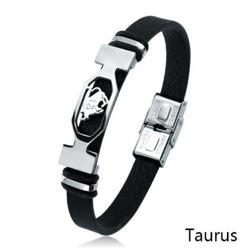 12 созвездий браслеты из нержавеющей стали мужские кожаные очаровательные повседневные индивидуальные браслеты и браслеты ювелирные изделия для женщин браслеты - Окраска металла: Taurus
