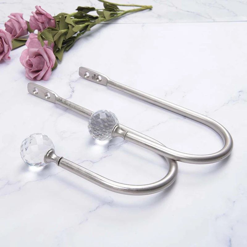 

2Pcs Curtain Alloy U-shaped Crystal Wall Hook Plated Metal Hook Without Strap Curtain Hook Bathroom Tools Accessories
