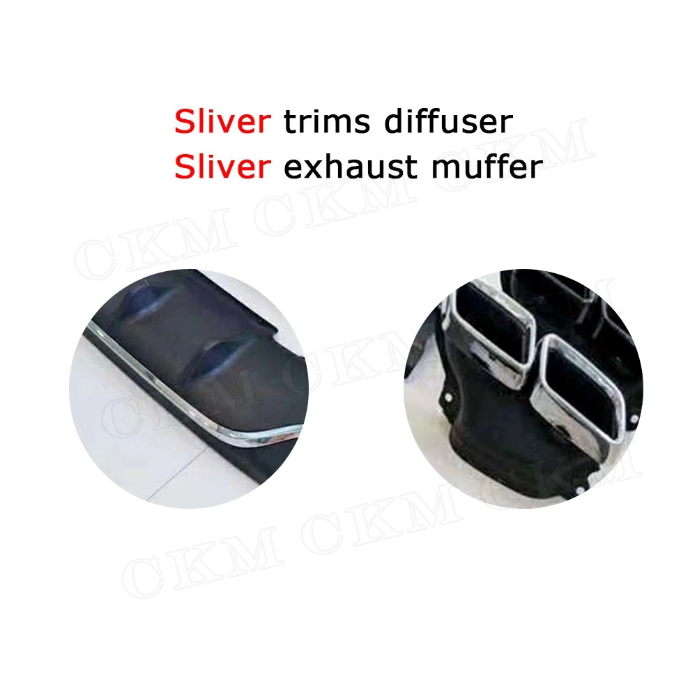 silver black PP E класс диффузор, губа на задний бампер с выхлопными наконечниками 4 выхода для Benz W213 E200 E300 E43 Спорт изменение на E63 AMG вид 17-18 - Цвет: silver black