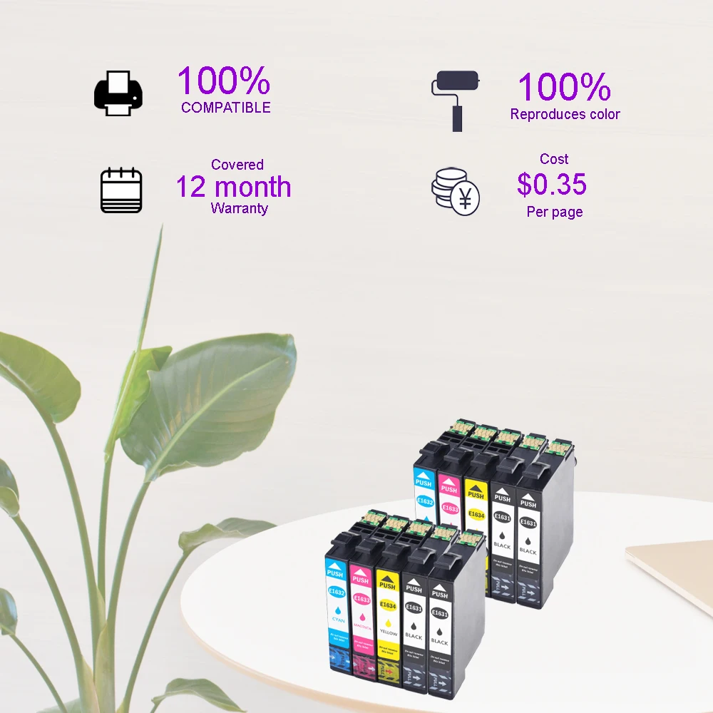 10PK Совместимость полный картридж T1631 T1632 T1633 T1634 для Epson рабочей силы WF-2010W 2510WF 2520NF 2530WF 2540WF 2630WF