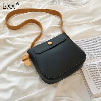 

[BXX] Women's Single Shoulder Crossbody Bag All-match Flap 2020 Fashion PU Leather Tide Package Female Solid Color Bag HG162