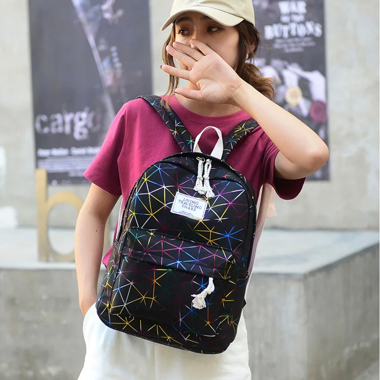

Colorful Laser Geometry Backpack Bag Women's 2019 New Style Schoolbag Large-Volume-Style Backpack