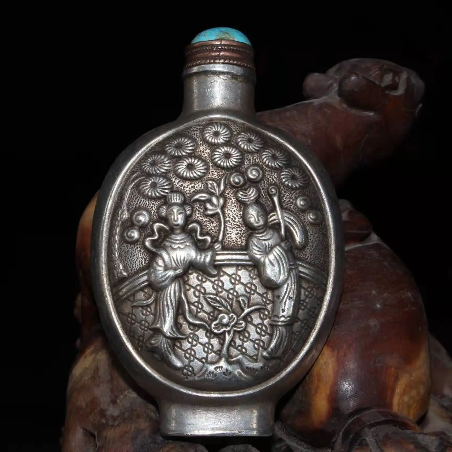 

Rare old silver people snuff bottle,Free shipping