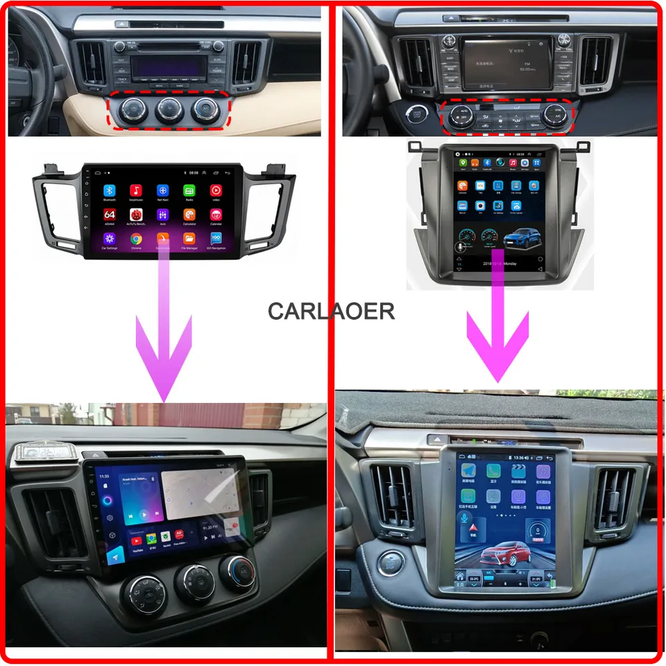 Rádio Android 13 Double Din Para Toyota RAV4 2013-2018 - Tela 10.1" Com Carplay Sem Fio