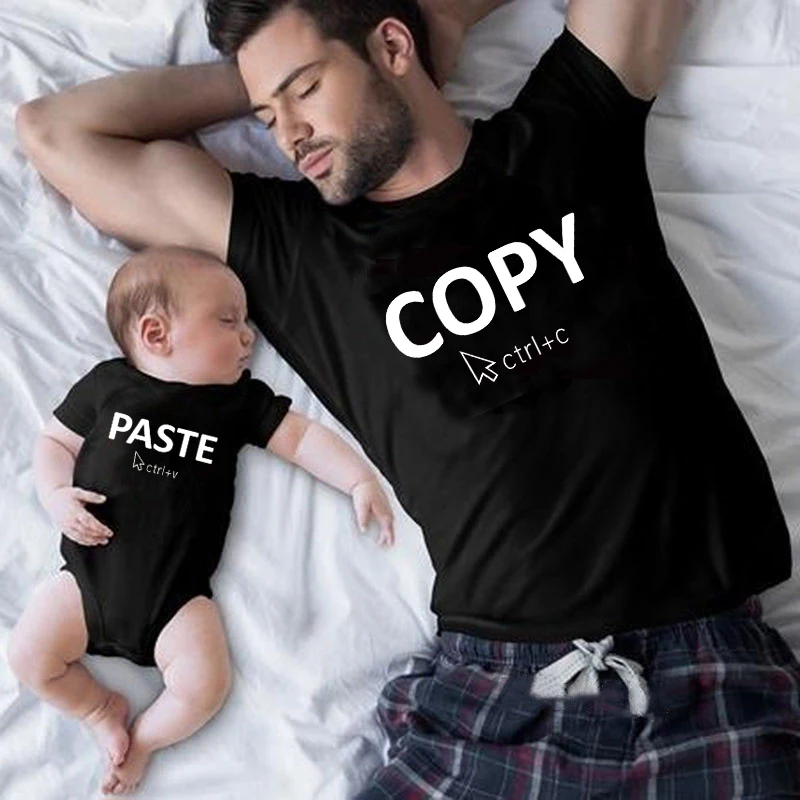 Family Look Copy Paste Tshirts Funny Family Matching Clothes Father Daughter Son Outfits Daddy Mommy and Me Baby Kids Clothes