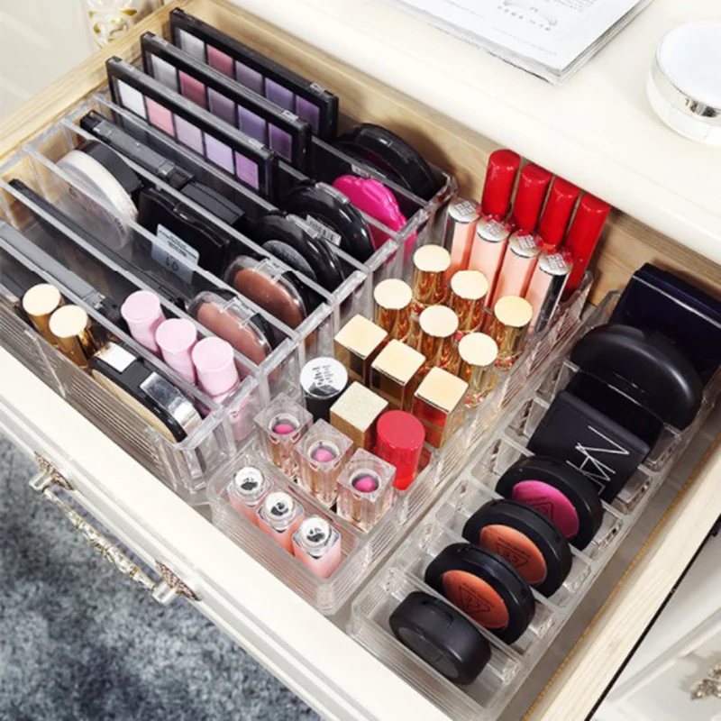 NA Organizador de maquillaje con cajas de exhibición totalmente abiertas,  marco de almacenamiento de esmalte de labios, caja de sombra de ojos, lápiz