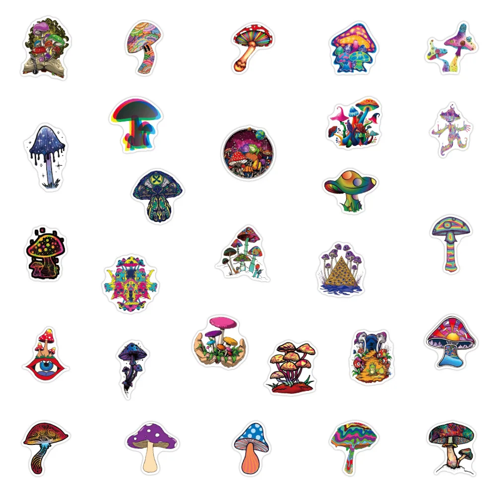 10/50/100PCS Cartoon Psychedelic Mushroom Sticker Cute Color Magic Plant Funny Anime Stickers Phone Laptop Stickers Decals