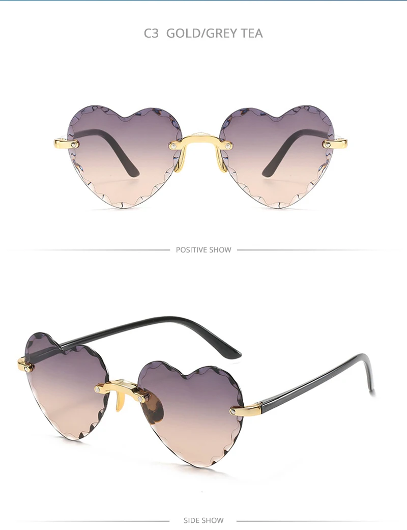 big sunglasses for women HOOBAN 2020 Fashion Heart Shape Women Sunglasses Brand Designer Lovely Rimless Sun Glasses For Female Vintage Pink Ladies Shades round sunglasses