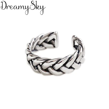 

New 100% Real Silver Color Twist Chains Rings For Women Big Finger Rings For Unisex Jewelry Men