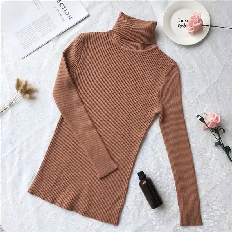 Light Brown Женские свитера, зимние топы, водолазка, свитер для женщин, тонкий пуловер, джемпер, вязаный свитер, Pull Femme Hiver Truien Dames, новинка - Цвет: Light Brown
