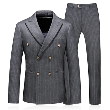 

New Fashion Boutique Men's Formal Classic Business Suit 3 Piece Set ( Jacket+Vest+Pants ) Male Striped Double-Breasted Suits