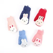 ideacherry Baby Cartoon Rabbit Gloves Winter Child Thicken Warm Gloves Kids Girls Cute Full Fingers Cute Rabbit Hair Wool Mitten