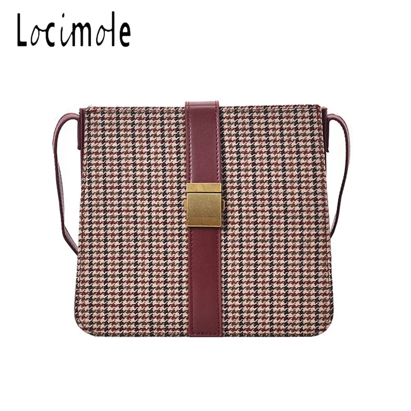 Locimole, винтажные клетчатые женские сумки, модная вместительная Корейская стильная сумка на плечо, модная квадратная сумка через плечо BIA386 PM49