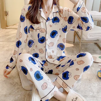 

2 PCS Pajamas Floral Long Sleeve Pajamas Women Print Sexy Store Top Pajama Beauty Lounge Wear Home Clothes Sleep Set