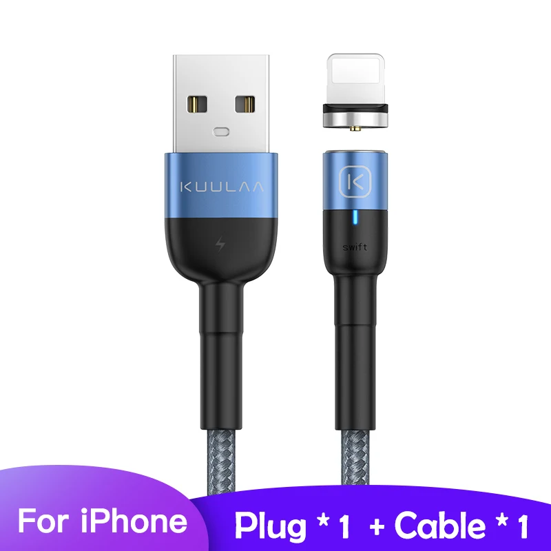 KUULAA Магнитный Micro usb type C кабель для iPhone Xiaomi Android мобильный телефон Быстрая зарядка USB кабель магнит зарядное устройство провод шнур - Цвет: Blue For iPhone