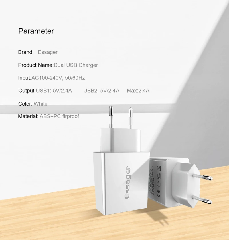 ЕС адаптер зарядное устройство для мобильного телефона двойной USB зарядное устройство 2.4A Быстрая зарядка путешествия настенное зарядное устройство для IPhone samsung S10 Xiaomi 9