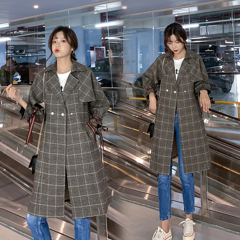 

Plaid Trench Coat Women's Mid-length 2019 Autumn Clothing New Style Suit Collar Autumn And Winter Coat Fashion
