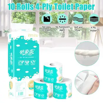 

Toilet Paper 10 Rolls 4-Ply Soft Household Toilet Paper Tissue Natural Pulp Paper Rolls Strong Water Absorption Quick Dissolving