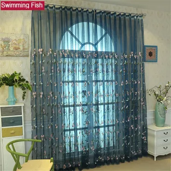 

decoration Floral Embroidered Sheer Tulle Curtains For girls Living Room, European luxury embroidered leaf curtain For Bedroom