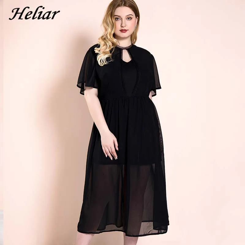 HELIAR Макси-платье с коротким рукавом, кружевное женское платье с открытой спиной и поясом, женское Повседневное платье большого размера, летнее женское платье