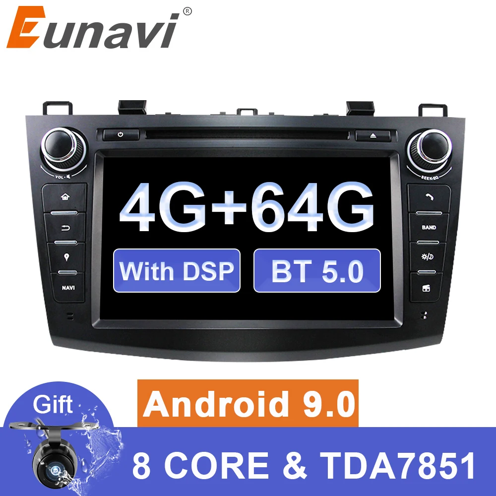 Eunavi Android 9 Car DVD for MAZDA 3 2007-2012 2 din Multimedia radio stereo player gps navigation 1024*600 HD dsp Octa core