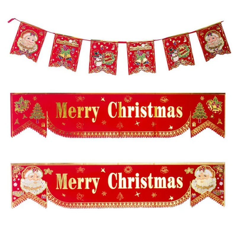 Красный Merry Christmas знак крыльца дверь занавес Крытый открытый дисплей украшения Рождественские Висячие Баннер Флаг для праздничного