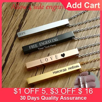 Long Bar Vertical Necklace For Men Women In Black Gold silver color Initial Pendant Stainless Steel Personalized Jewelry