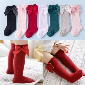 Winter Kids Socks for Girls Princess Socks Big Bows Knee High Baby Long Socks for Children Newborn Infant Cotton Sock 1