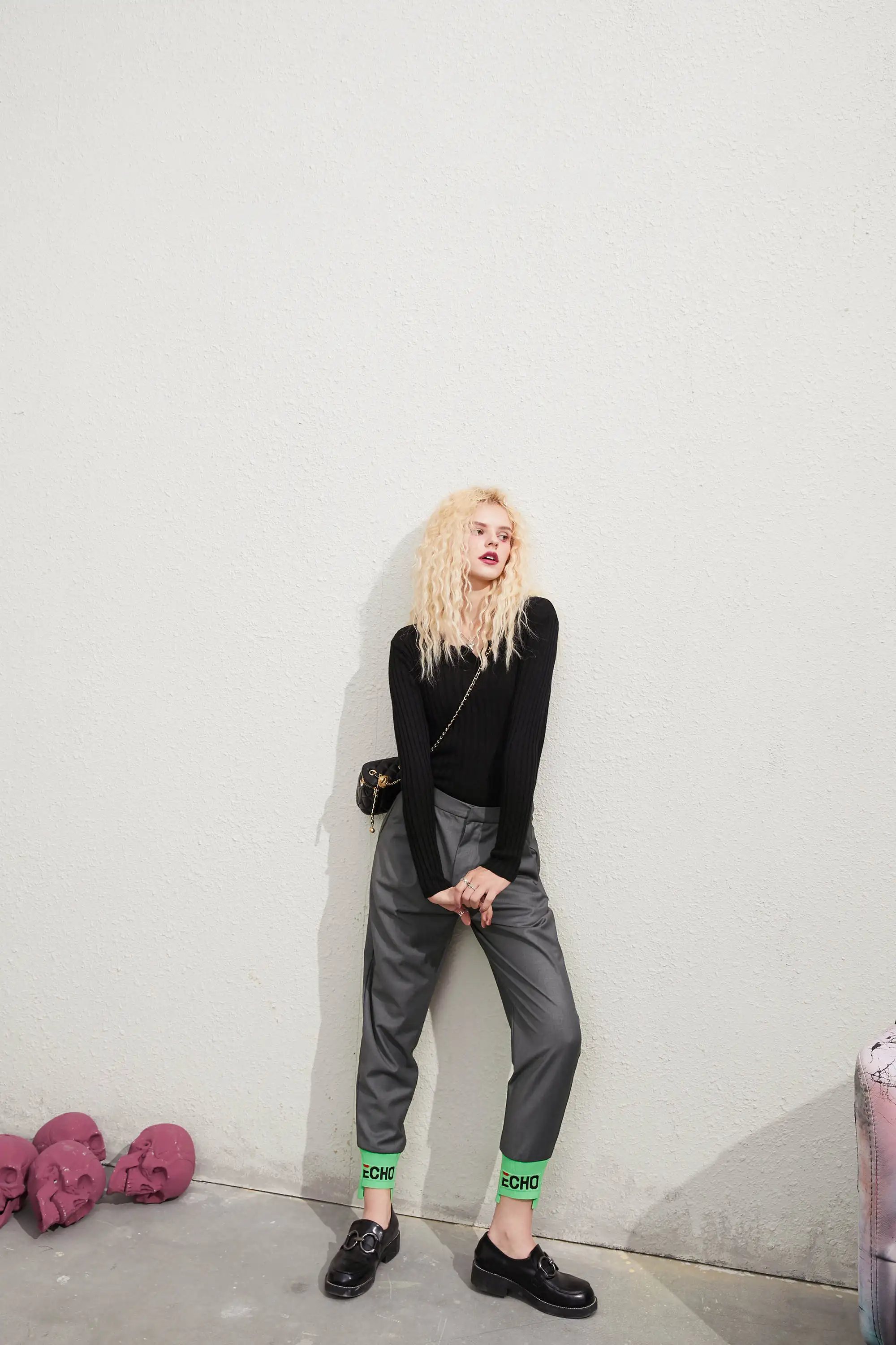 ELFSACK Solid Minimalist Straight Casual Women Harem Trousers,2020 Autumn ELF Colorblock High Waist Korean Ladies Daily Bottom