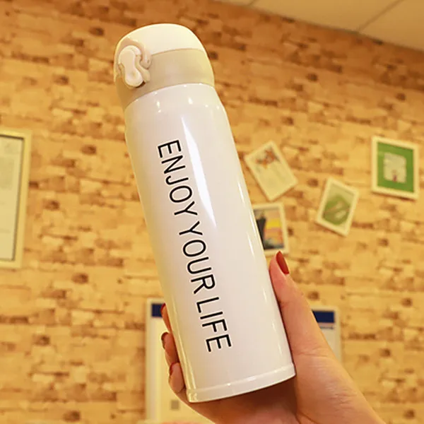 Creative Double Wall Stainless Steel Vacuum Flask Fashion Coffee Tea Thermos Mug Travel Drink Bottle Thermomug for Gifts - Цвет: 500ml White