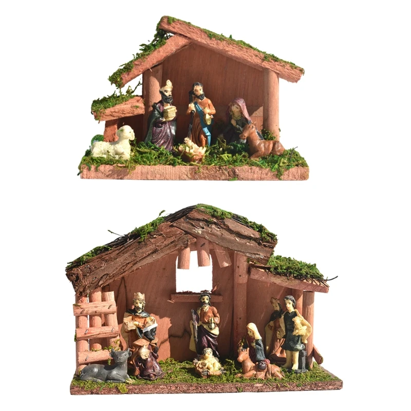 Miniature Nativity Scene Statue Christmas Baby Jesus Crib Figurine