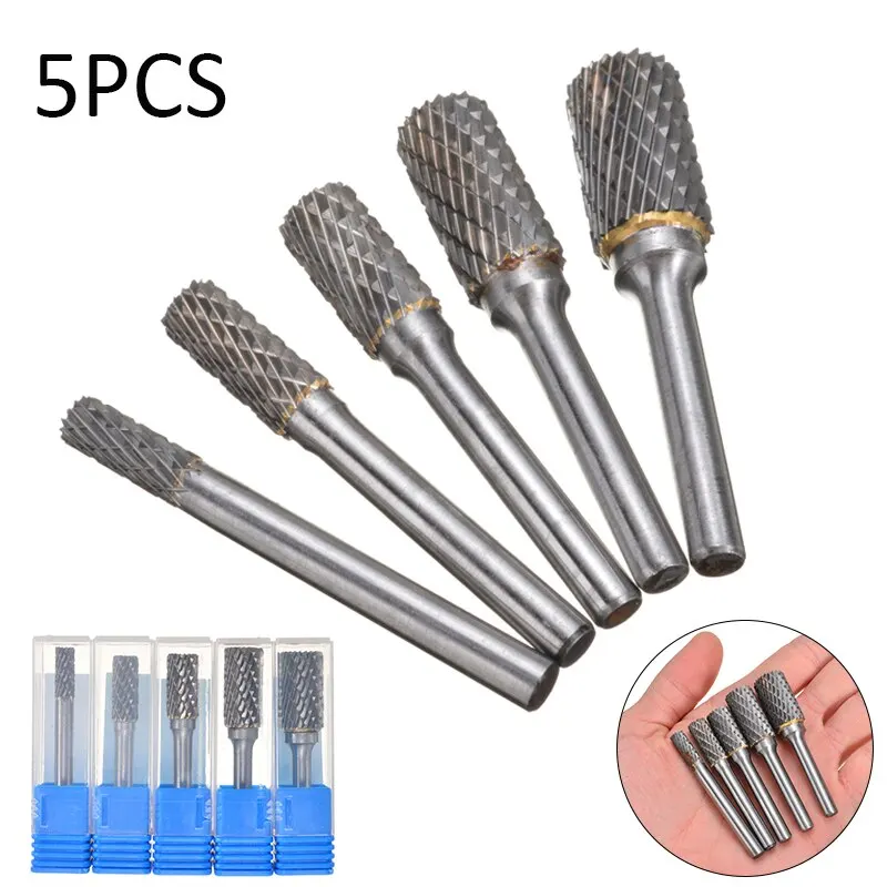 

5Pcs 1/4" Tungsten Carbide Burr Die Grinder 6mm Shank Rotary Drill Bits 6-14mm Woodworking Milling Tool For Engraving Carving