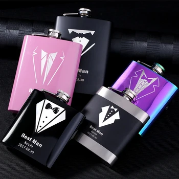 

Wedding Gift Favors Best Man Groom Groomsman Metal Stainless Steel Hip Flask Personalized Custom With Gift Box Laser Engraved