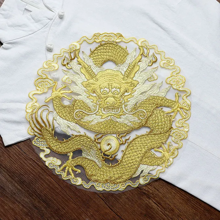 Китайский Золотой Дракон вышивка патч parches швейная фурнитура мешок для одежды аппликация Одежда Аксессуары bordados para ropa DIY - Цвет: gold